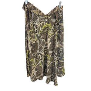 Kariza Brown Paisley Silk Blend Boho Hippie Wraparound Skirt Women's One Size